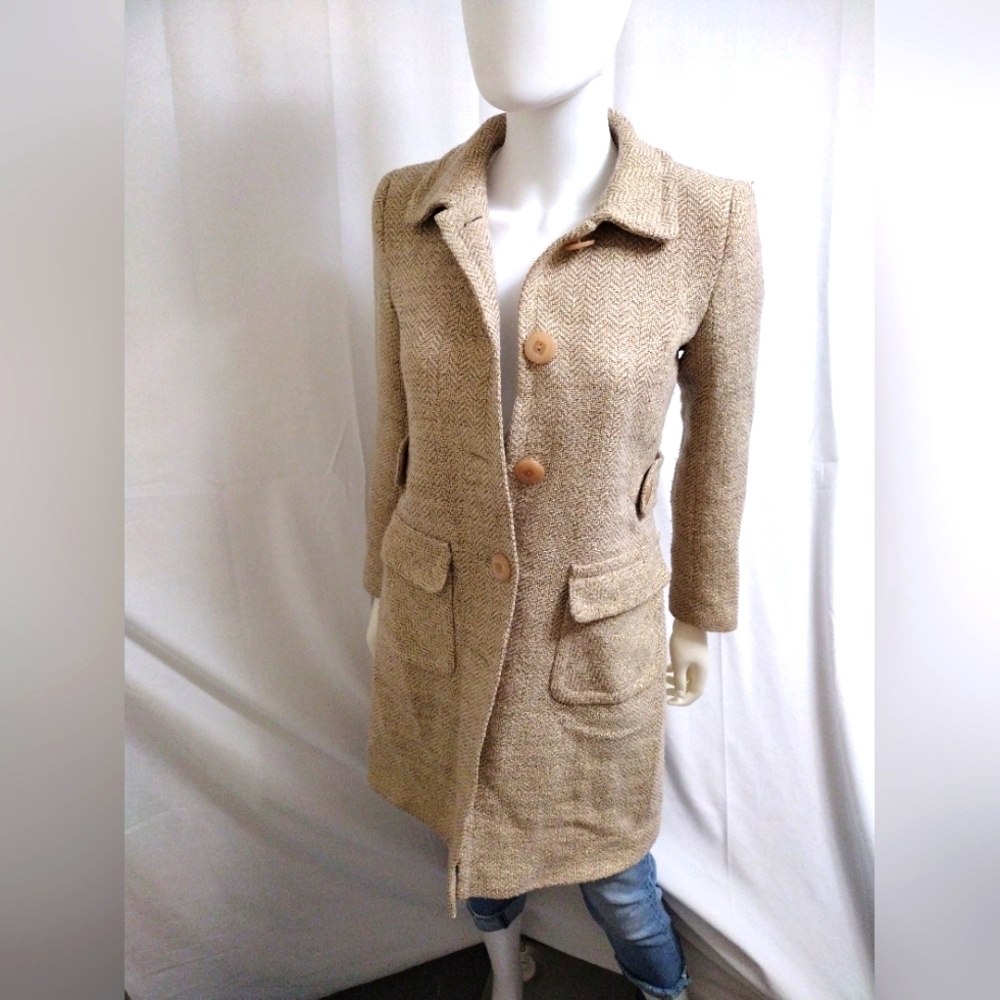 Moda International Beige With Gold Foil Coat